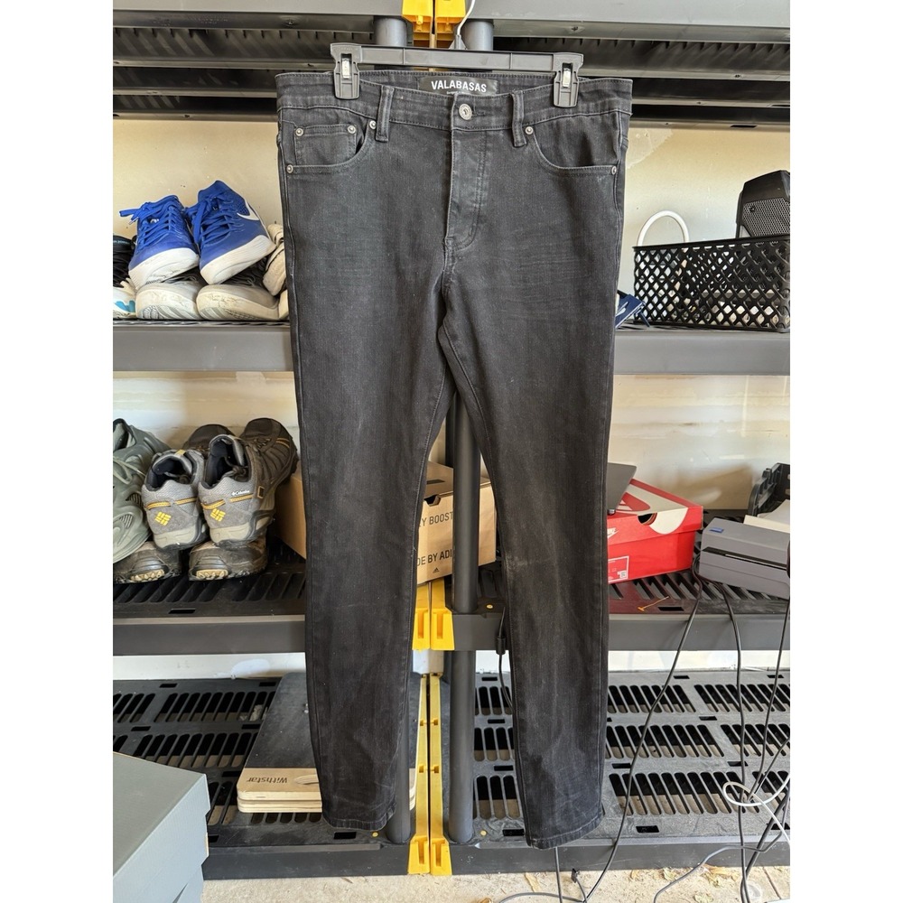VALABASAS Men's Black Skinny Jeans Size 34 Solid 5-Pocket Logo Denim